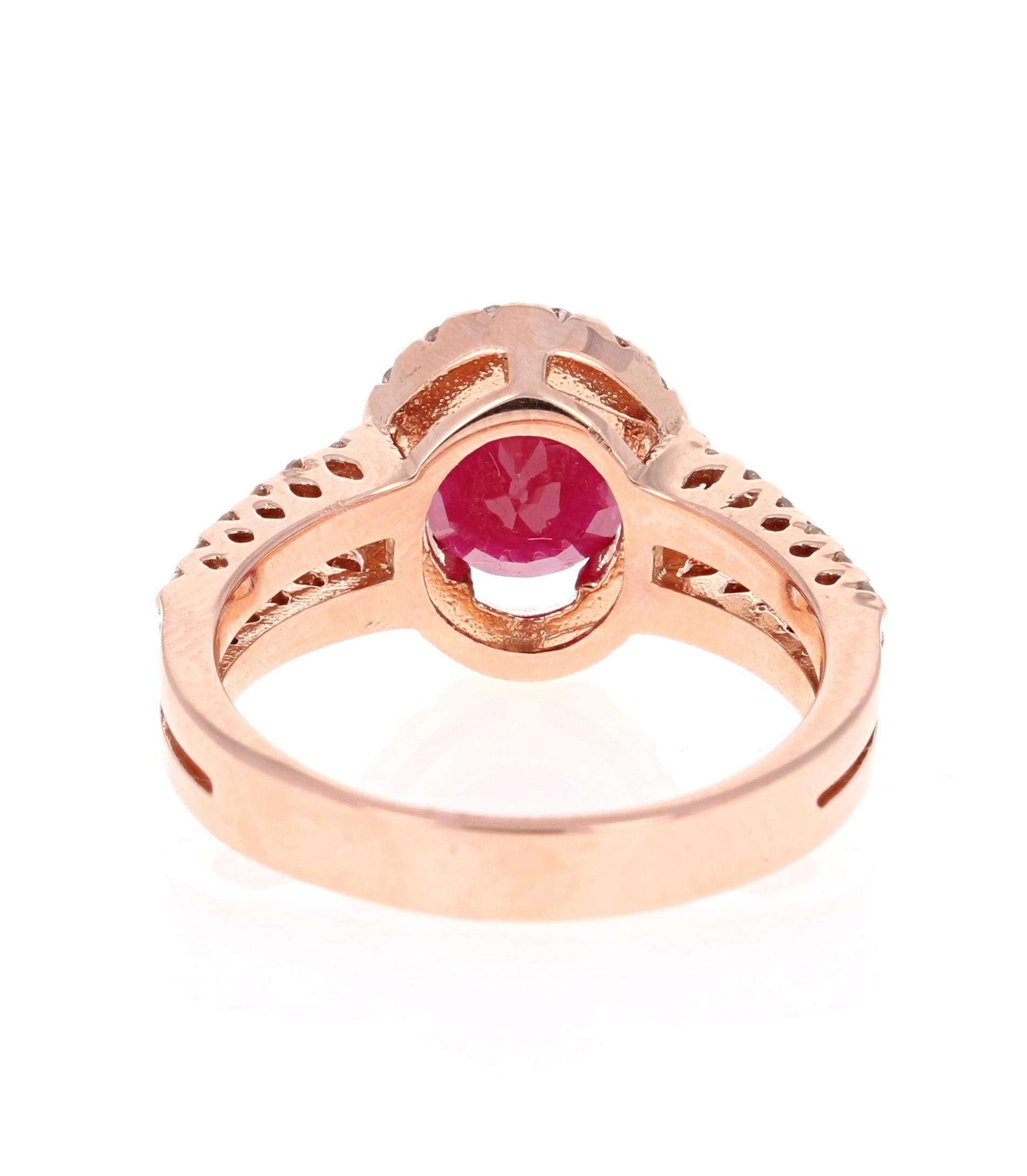 Oval Cut 2.54 Carat Ruby Diamond 14 Karat Rose Gold Ring For Sale