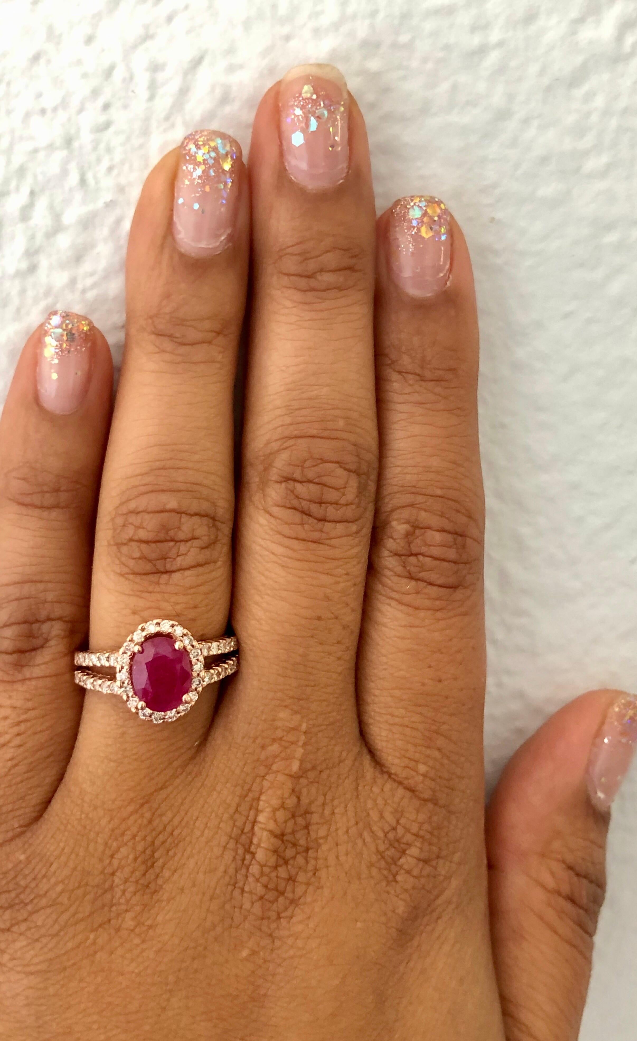2.54 Carat Ruby Diamond 14 Karat Rose Gold Ring In New Condition For Sale In Los Angeles, CA