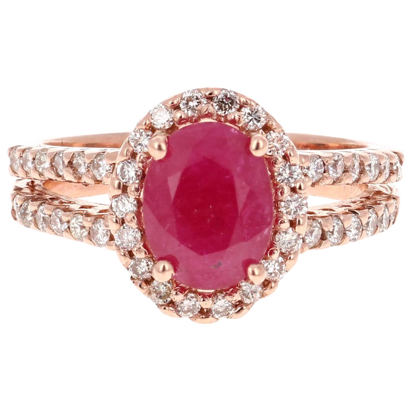 2.54 Carat Ruby Diamond 14 Karat Rose Gold Ring For Sale