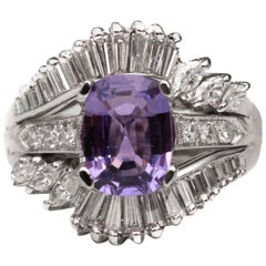 2.54 Carat Sapphire and 1 Carat Total Diamond Platinum Cocktail Ring