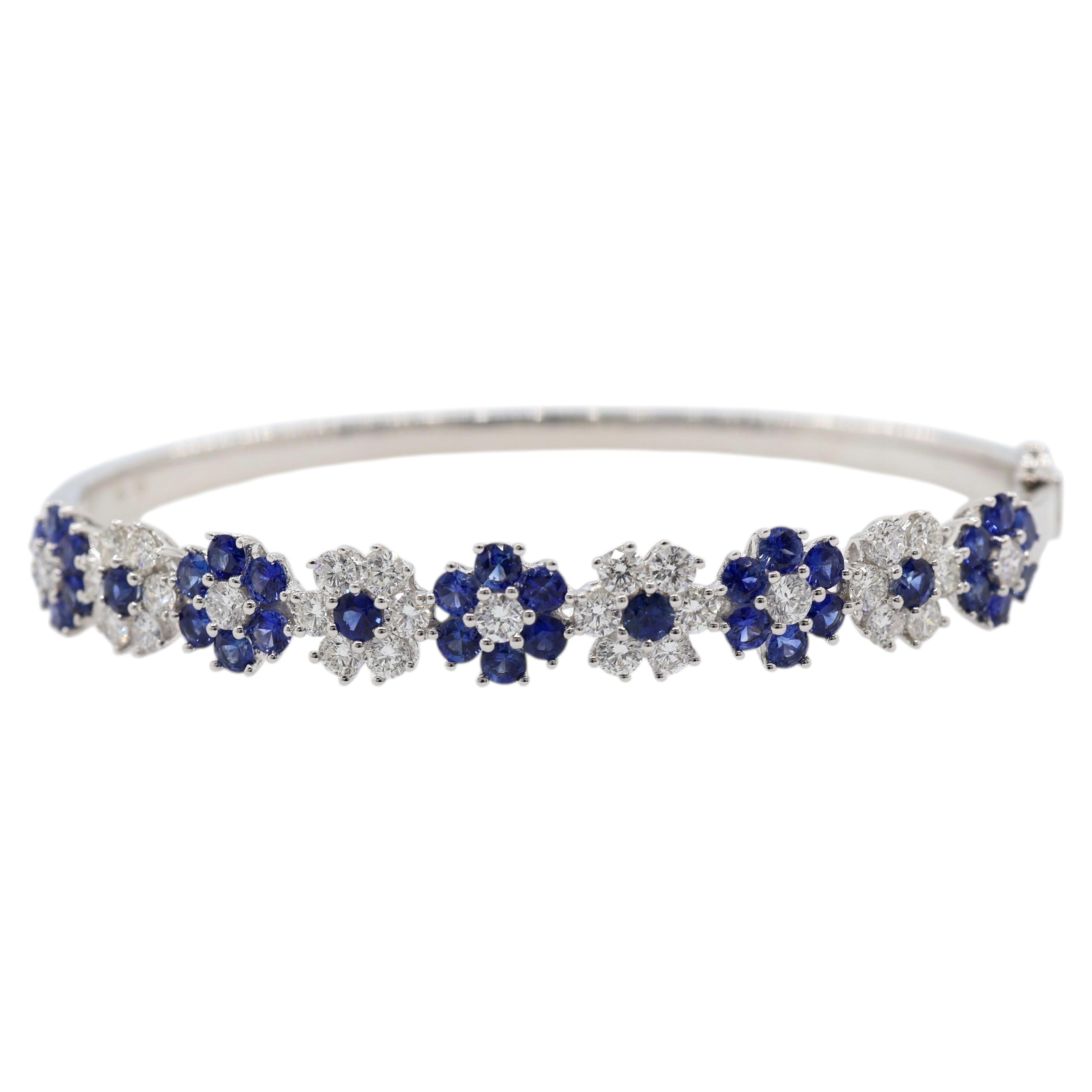 2,54 Karat Saphir und Diamant Blume Armreif Armband 18K Weißgold