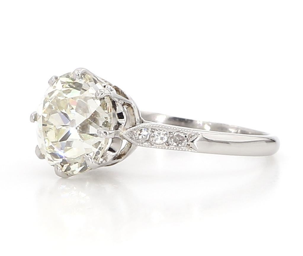 Art déco Bague en platine avec diamant solitaire de 2,54 carats en vente