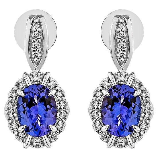 2.54 Carat Tanzanite Drop Earrings in 18Karat White Gold with Diamond.