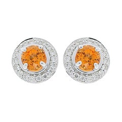 2.54 Carat Total Orange Spessartite Garnet and Diamond White Gold Earring