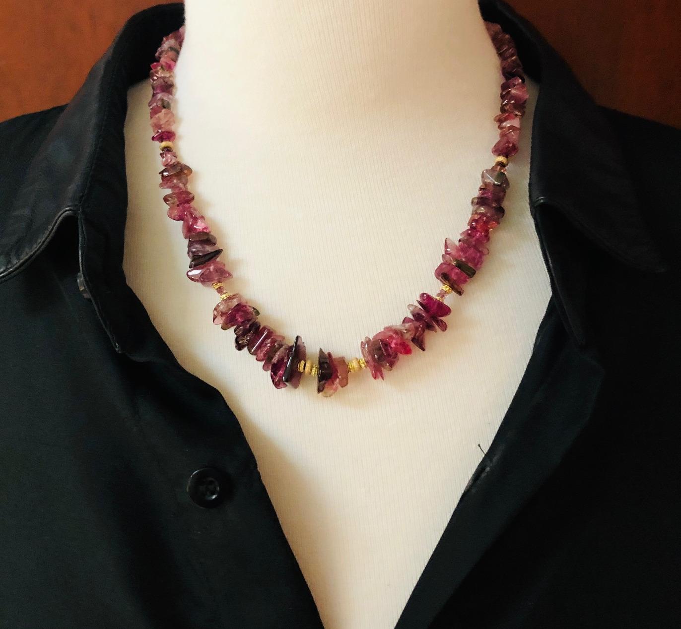 Red Tourmaline Beaded Necklace with Yellow Gold Accents, 254 Carats Total   6