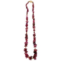 254 ct. t.w. Red Tourmaline Nugget Bead Necklace with 14k & 22k Gold Accents