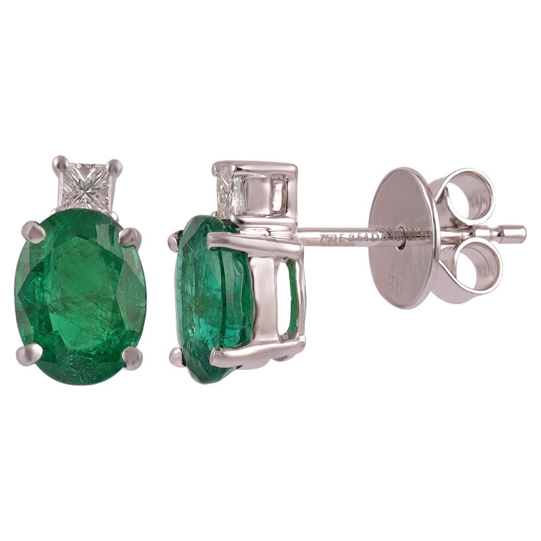 2.54 Carat Zambian Emerald and Diamond Earring in 18k White Gold  For Sale