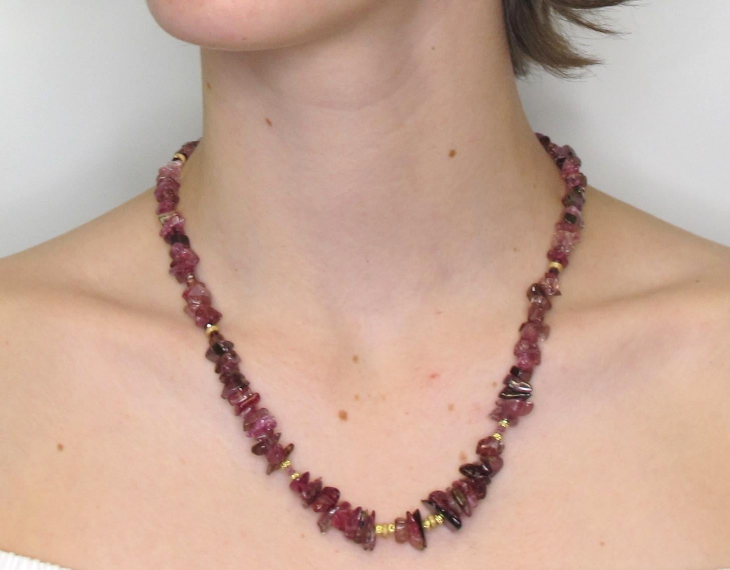 Red Tourmaline Beaded Necklace with Yellow Gold Accents, 254 Carats Total   4