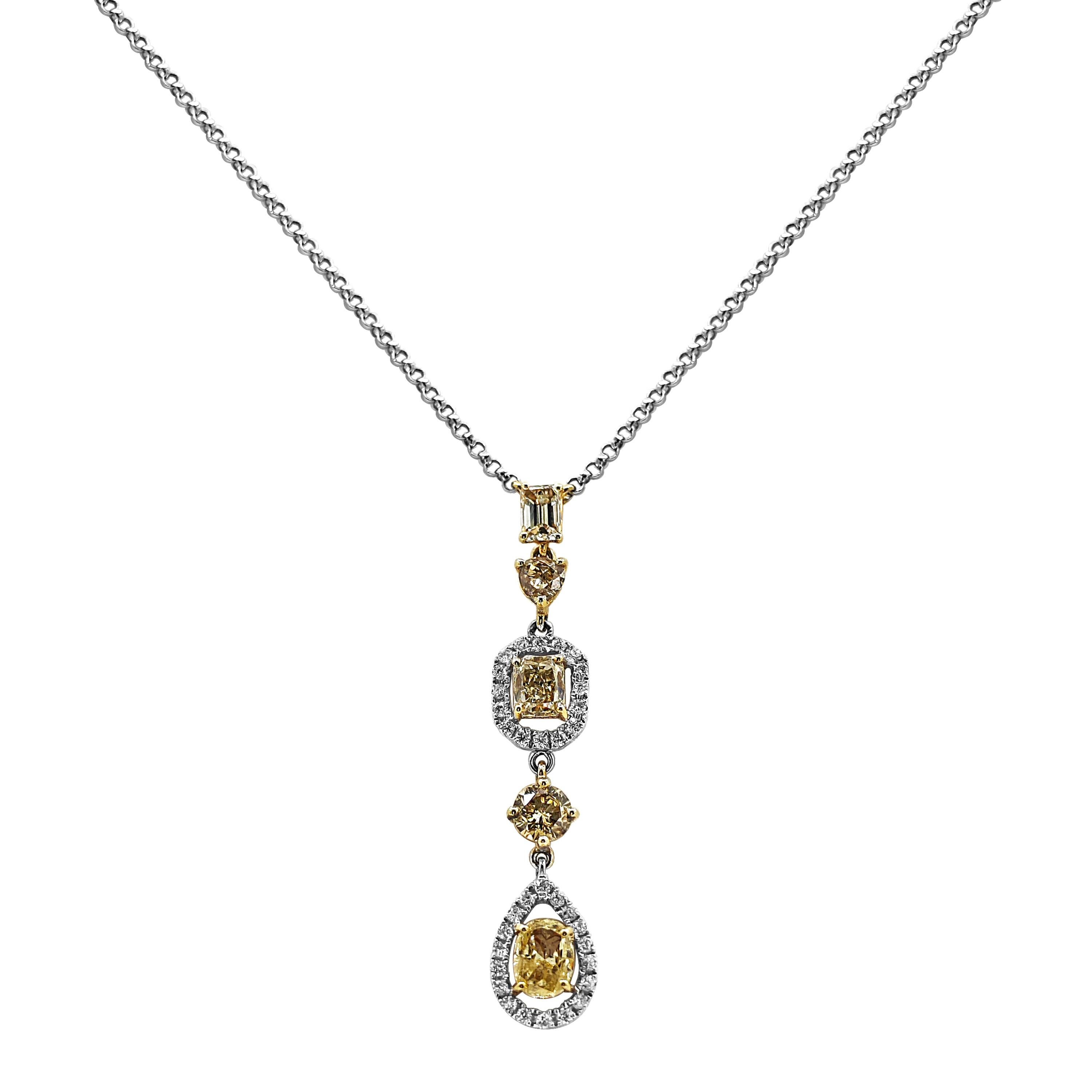 Collana con diamanti bianchi e gialli da 2,54 carati in oro bianco e giallo In condizioni Nuovo in vendita a New York, NY