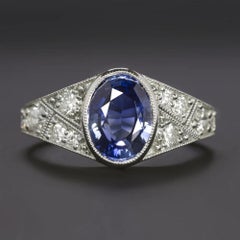 2.54 Ct Sapphire Diamond Cocktail Ring 14k White Gold Oval Shape