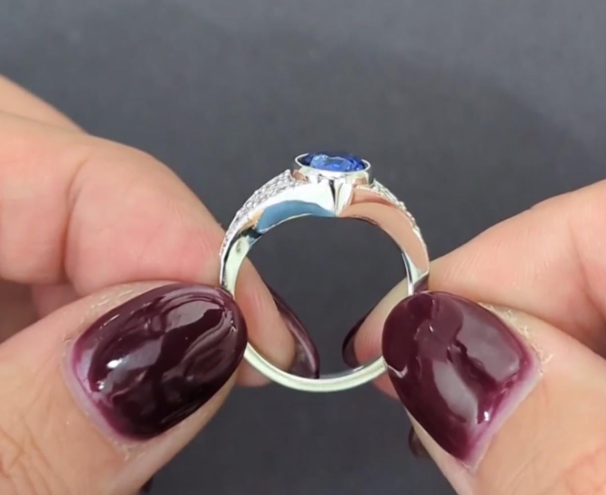 Oval Cut 2.54 Ct Sapphire Diamond Cocktail Ring 14k White Gold Oval Shape For Sale