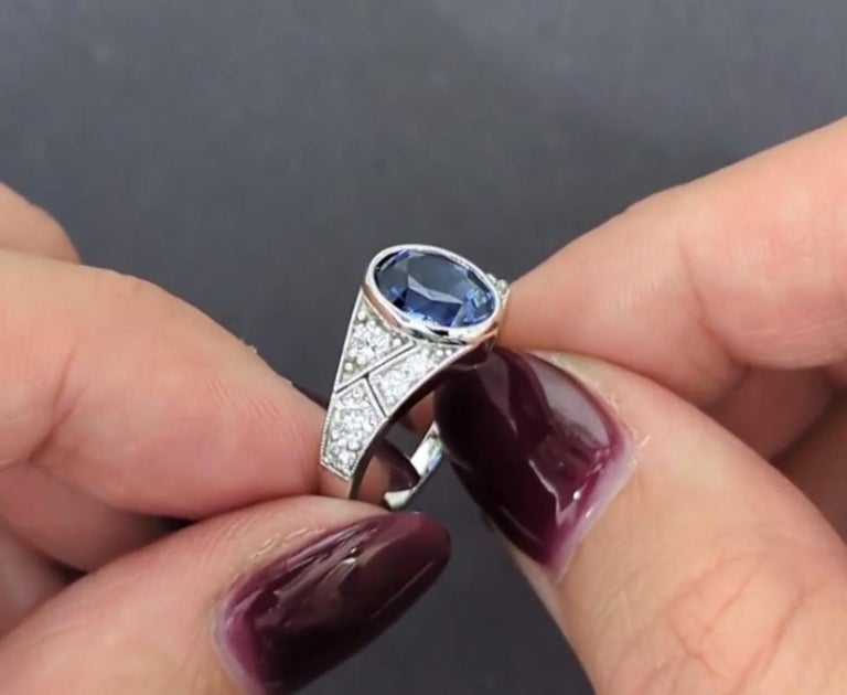 Bague Cocktail Or 14 Carats Avec Saphir Et Diamant - Taille 6.75, Comme Neuve, Occasion