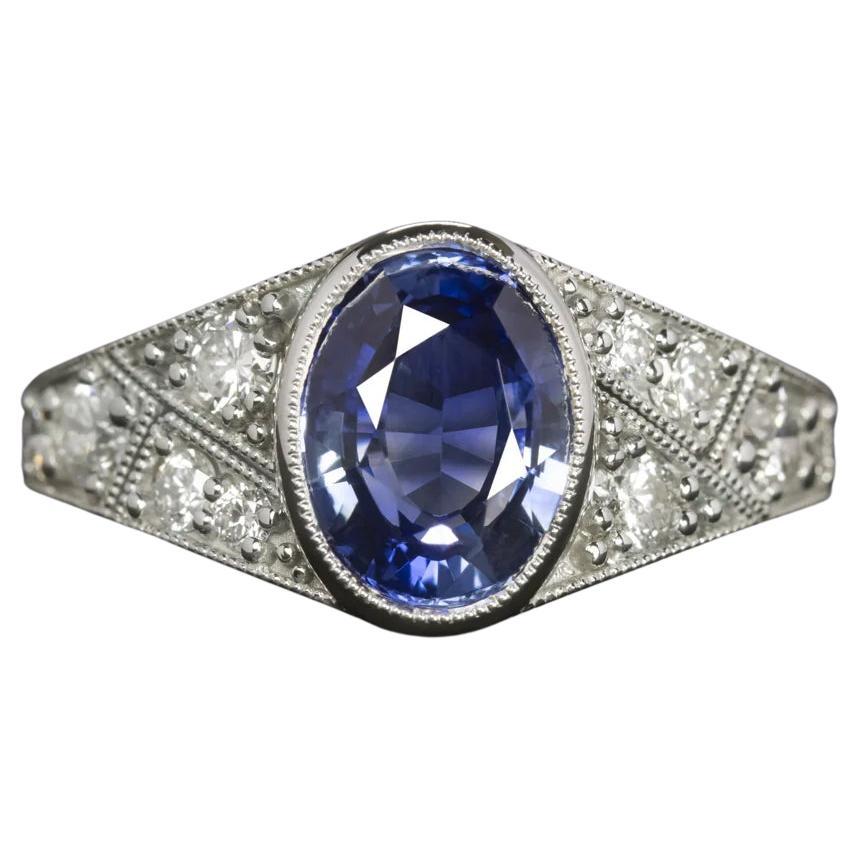 2.54 Ct Sapphire Diamond Cocktail Ring 14k White Gold Oval Shape For Sale