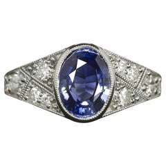 Anello da cocktail con diamante e zaffiro da 2,54 carati in oro bianco 14k Forma ovale