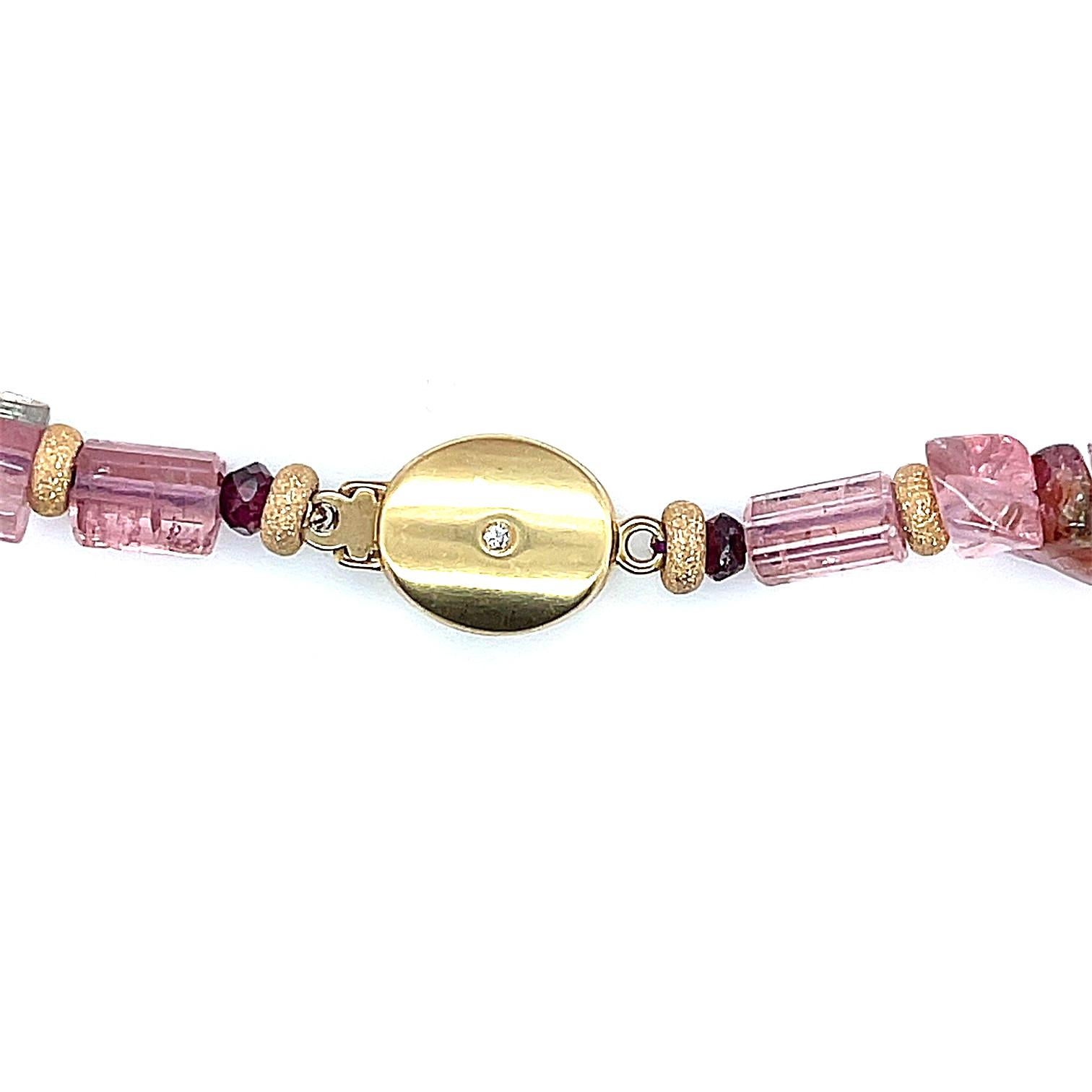 Red Tourmaline Beaded Necklace with Yellow Gold Accents, 254 Carats Total   2