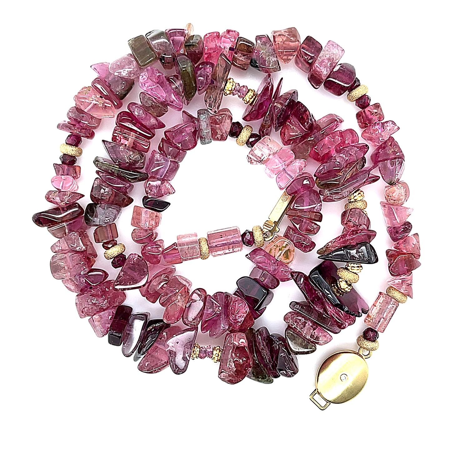 Red Tourmaline Beaded Necklace with Yellow Gold Accents, 254 Carats Total   1