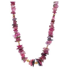 Red Tourmaline Beaded Necklace with Yellow Gold Accents, 254 Carats Total  