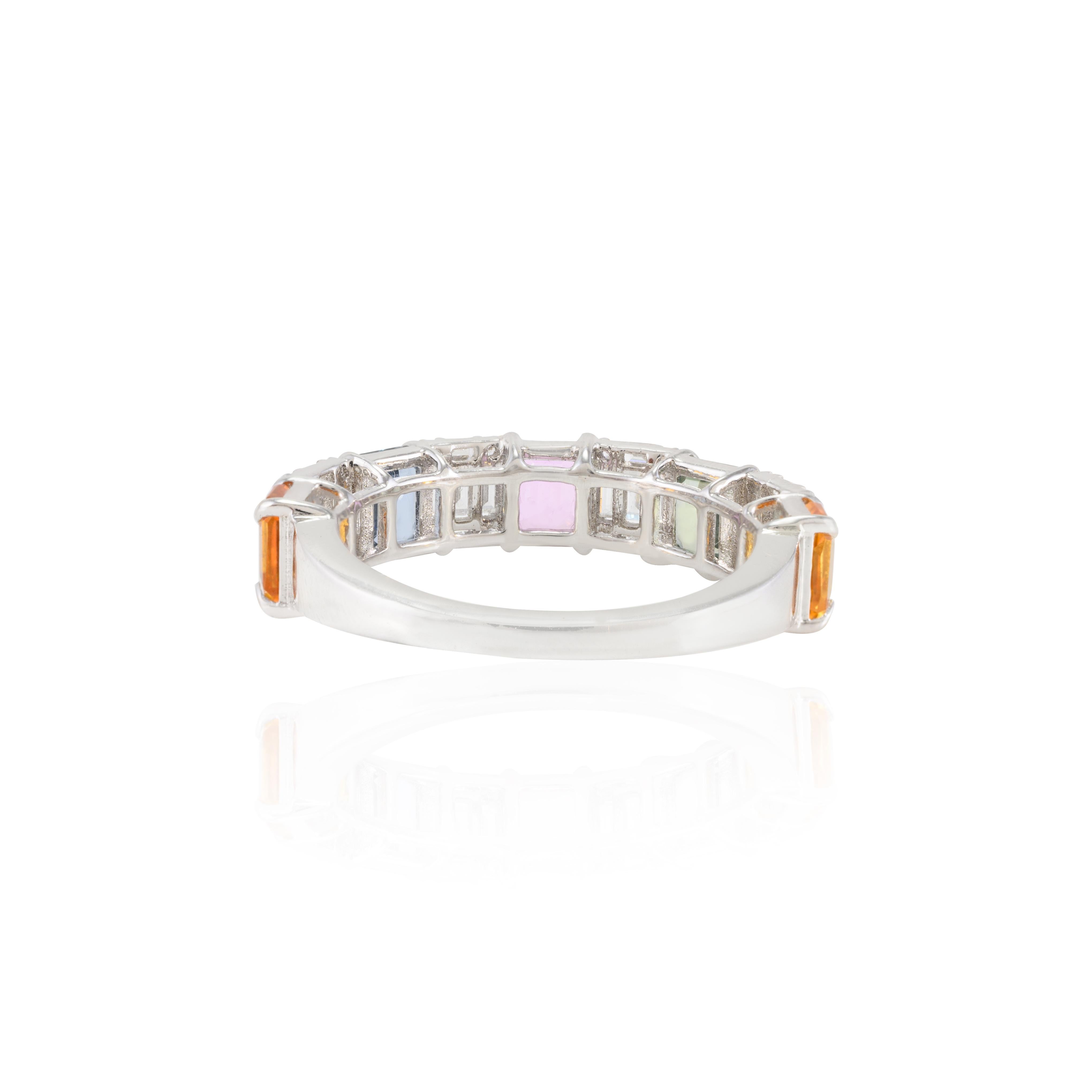 For Sale:  2.54 CTW Genuine Multi Color Sapphires and Diamonds Band Ring 18k White Gold 2