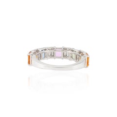 2.54 CTW Genuine Multi Color Sapphires and Diamonds Band Ring 18k White Gold