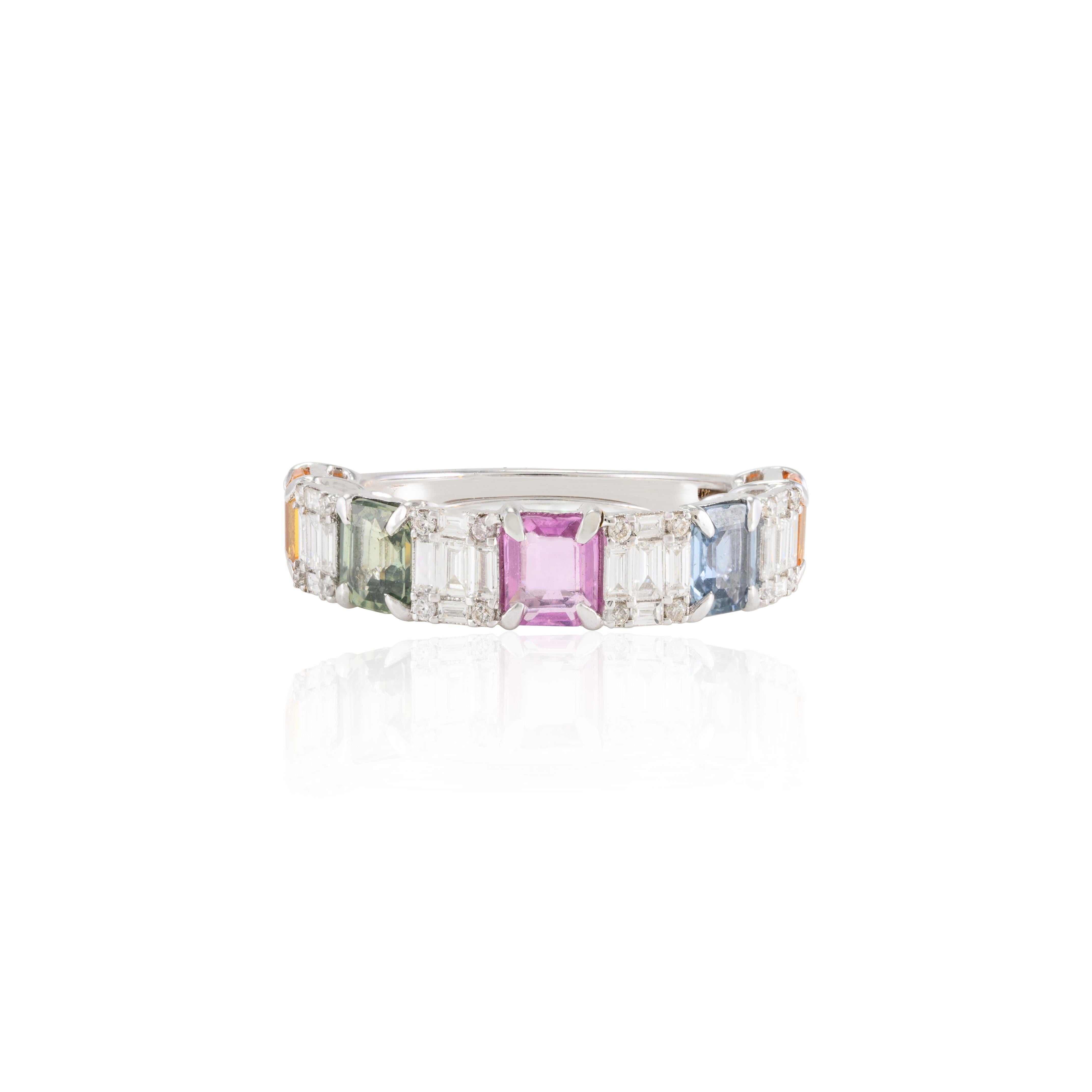 En vente :  Bague jonc en or blanc 18 carats avec saphirs multicolores et diamants véritables 2,54 carats 5