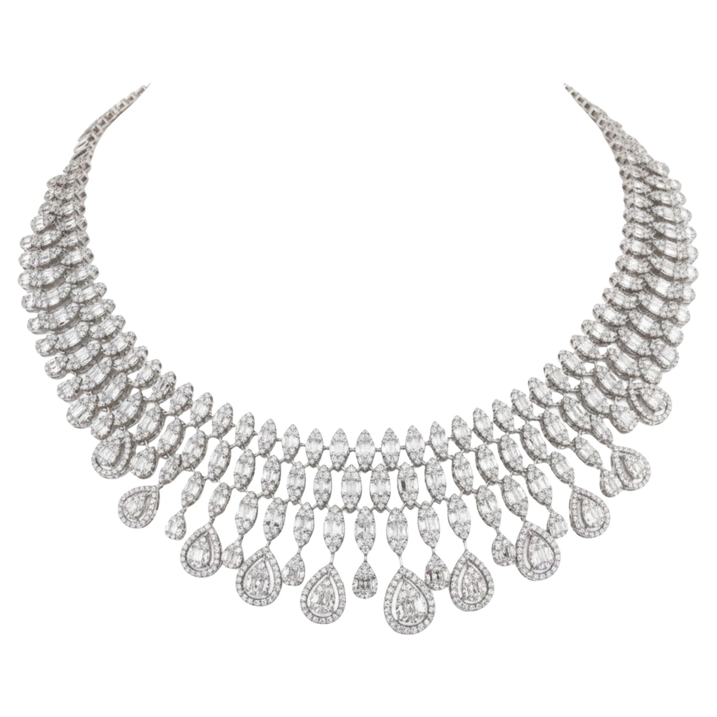 25.40 Carat SI/H Baguette Diamond Choker Necklace 14 Karat White Gold Jewelry