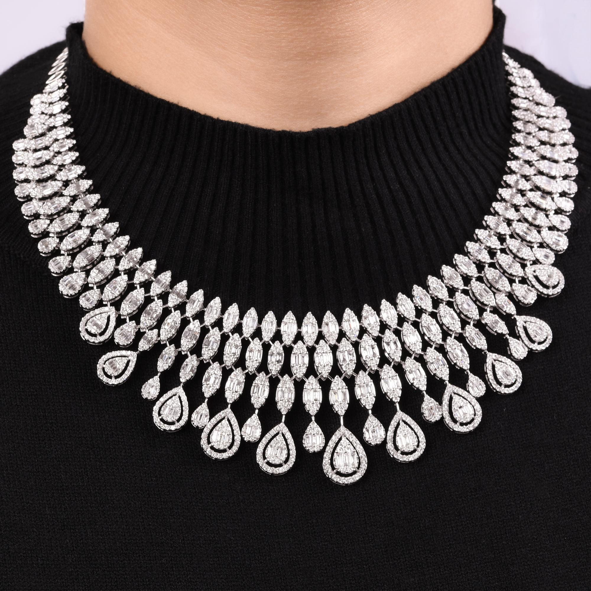 Modern 25.40 Carat SI/H Baguette Diamond Choker Necklace 18 Karat White Gold Jewelry For Sale