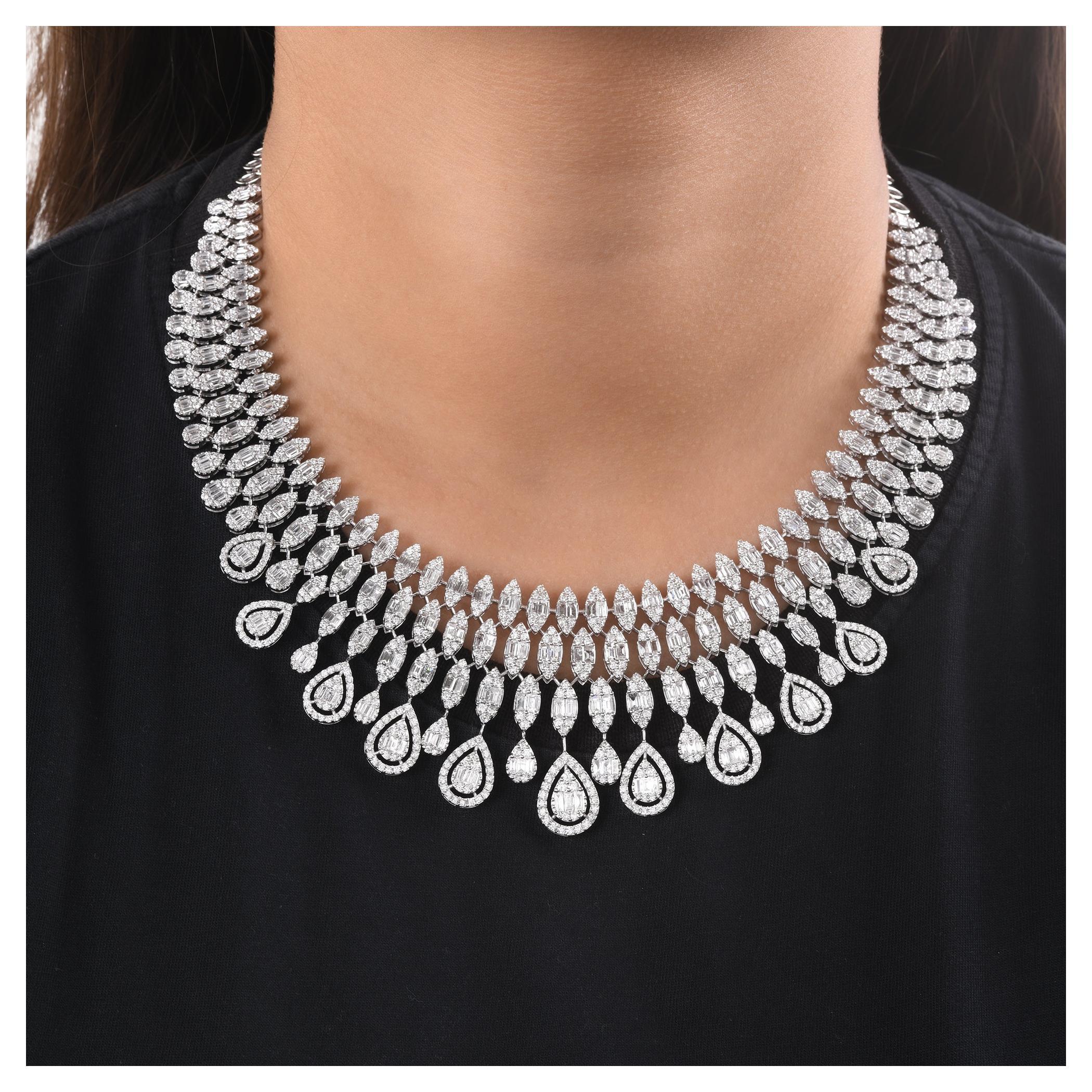 25.40 Carat SI/H Baguette Diamond Choker Necklace 18 Karat White Gold Jewelry