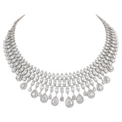 25.40 Carat SI/H Baguette Diamond Choker Necklace 18 Karat White Gold Jewelry