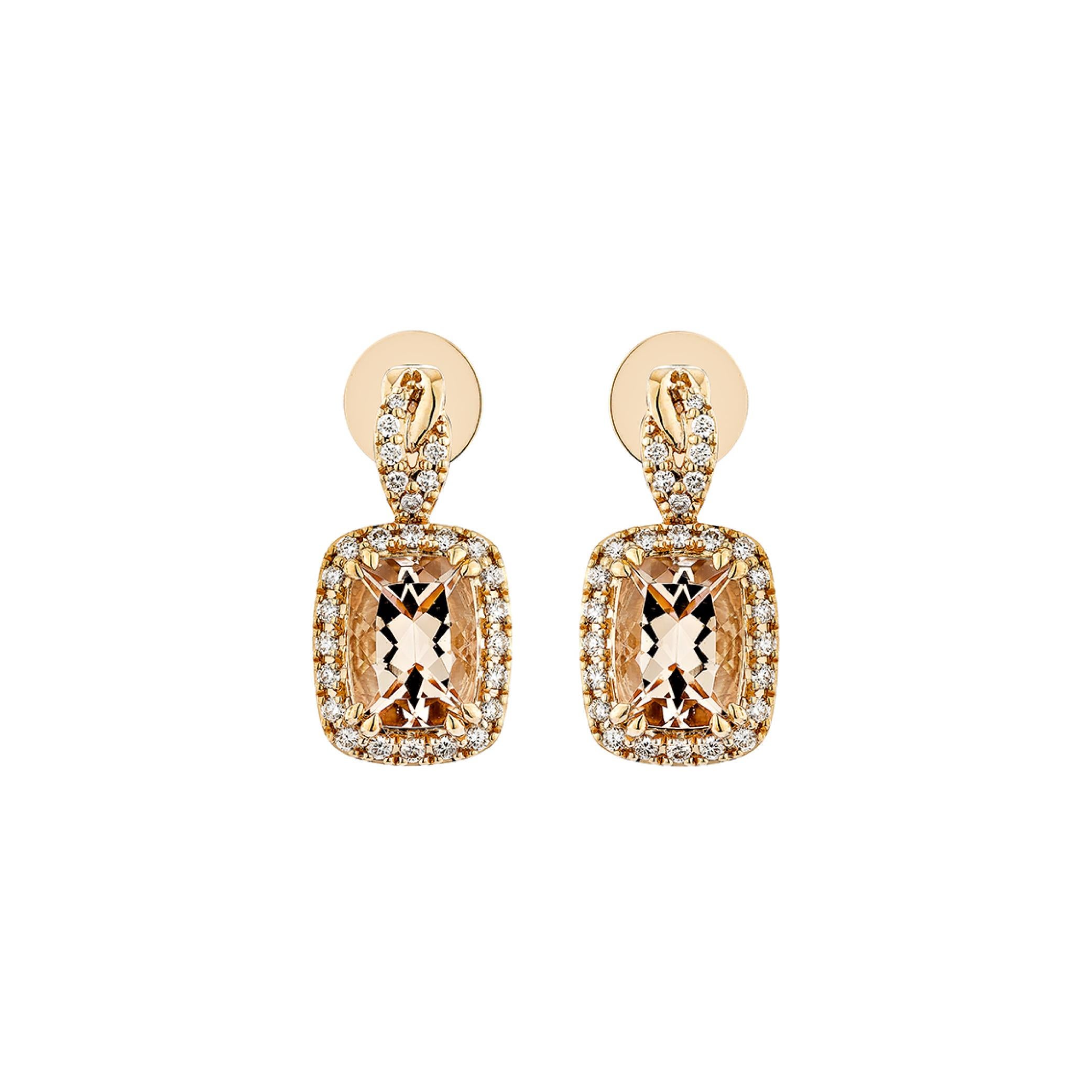 Contemporary 2.542 Carat Morganite Drop Earring in 18Karat Rose Gold with White Diamond. For Sale