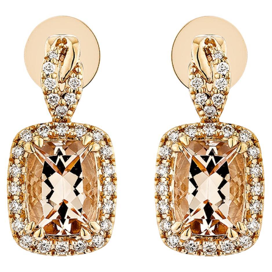 Boucle d'oreille pendante en or rose 18 carats de 2,542 carats en Morganite avec diamant blanc.