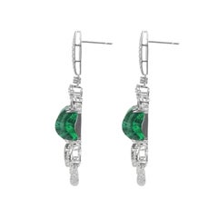 25.45 Carat Vivid Green Emerald Sugarloaf 1.78 Carat Diamond Dangle Earring