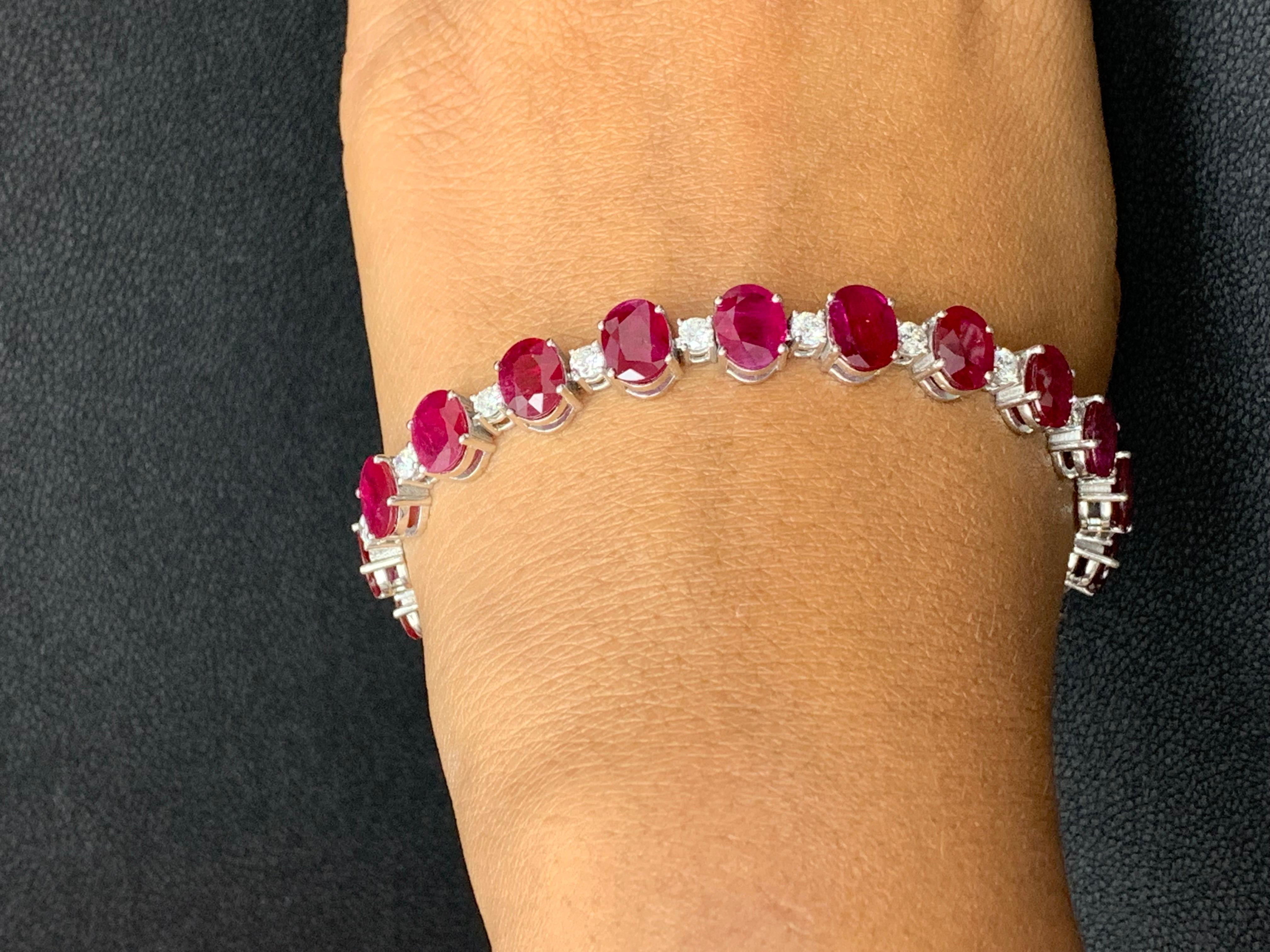 25.46 Carat Oval Cut Ruby and Diamond Tennis Bracelet in 14K White Gold For Sale 4