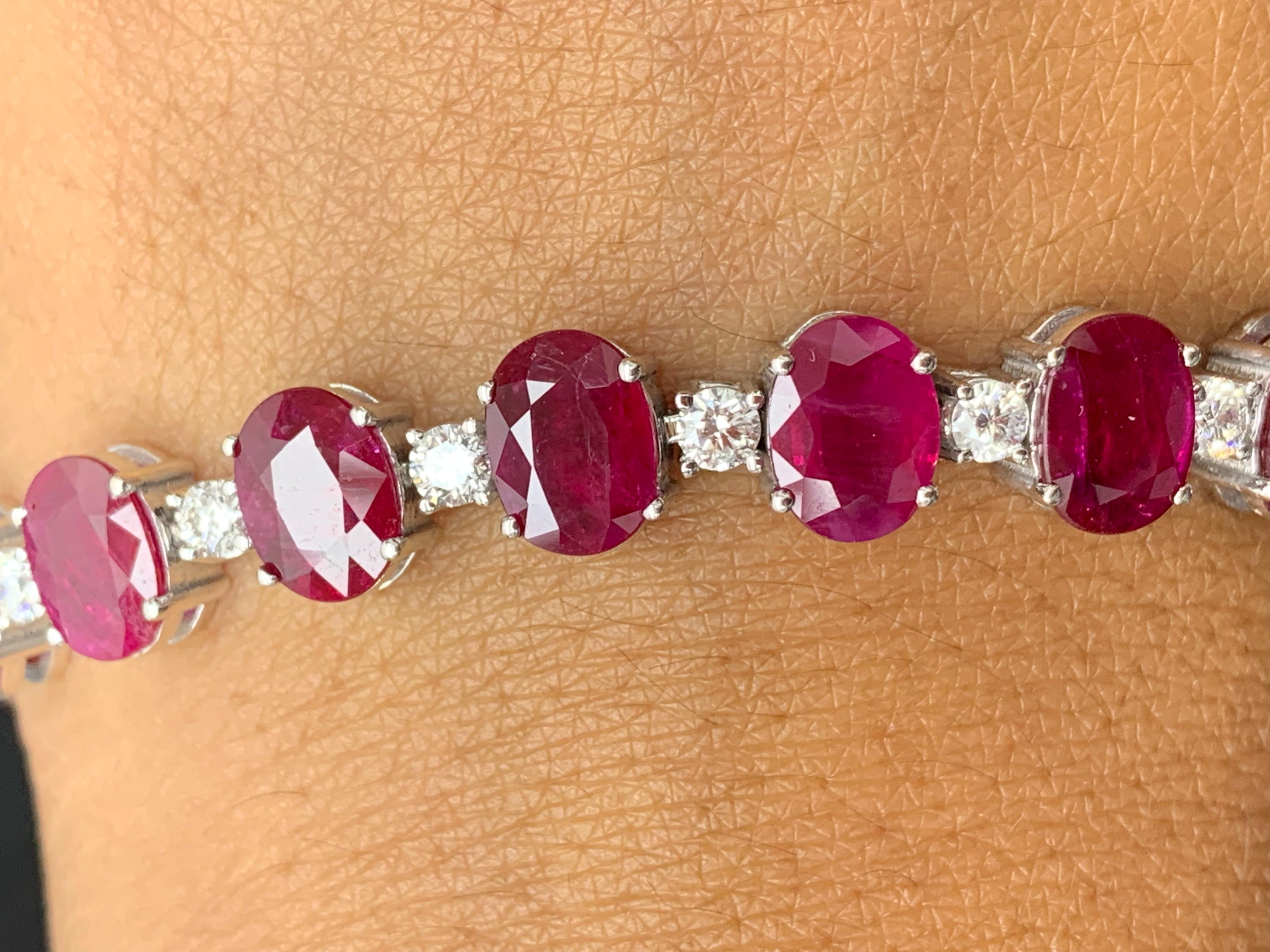 25.46 Carat Oval Cut Ruby and Diamond Tennis Bracelet in 14K White Gold For Sale 6