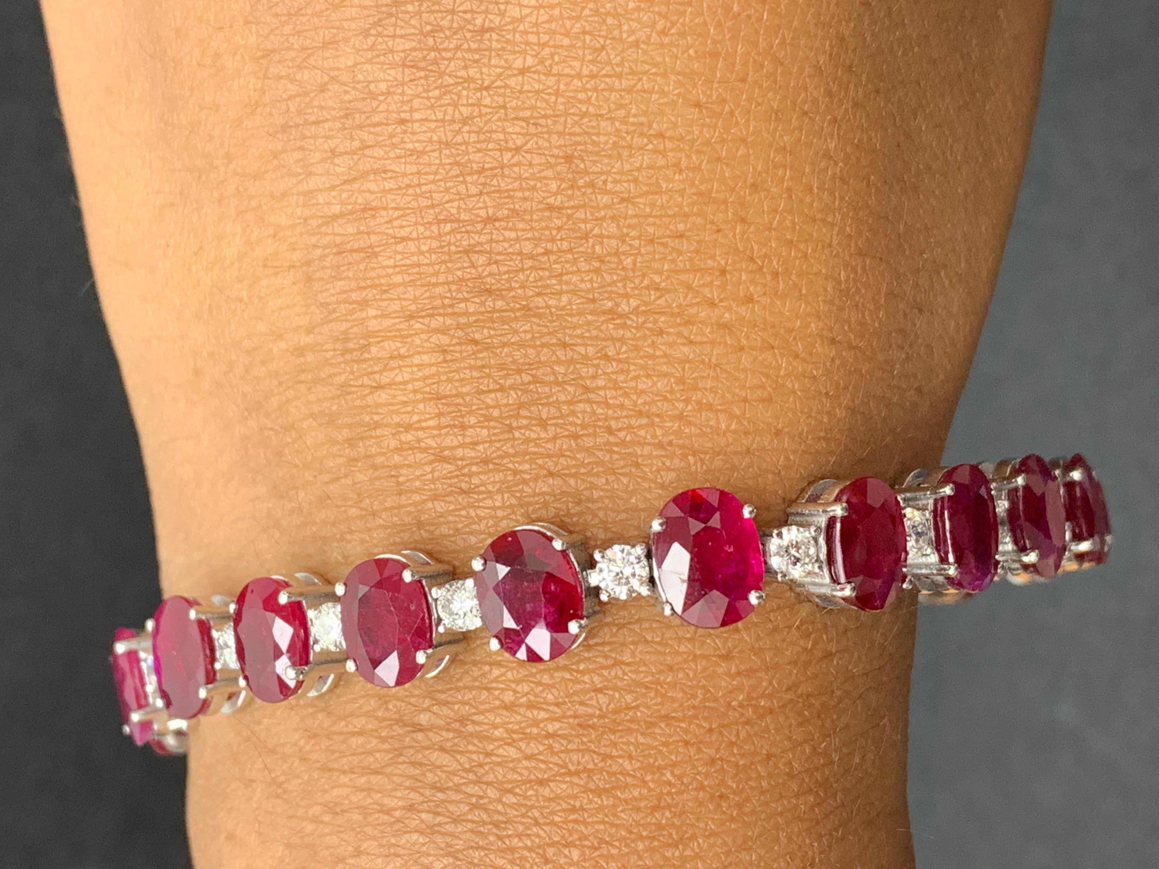 25.46 Carat Oval Cut Ruby and Diamond Tennis Bracelet in 14K White Gold For Sale 7