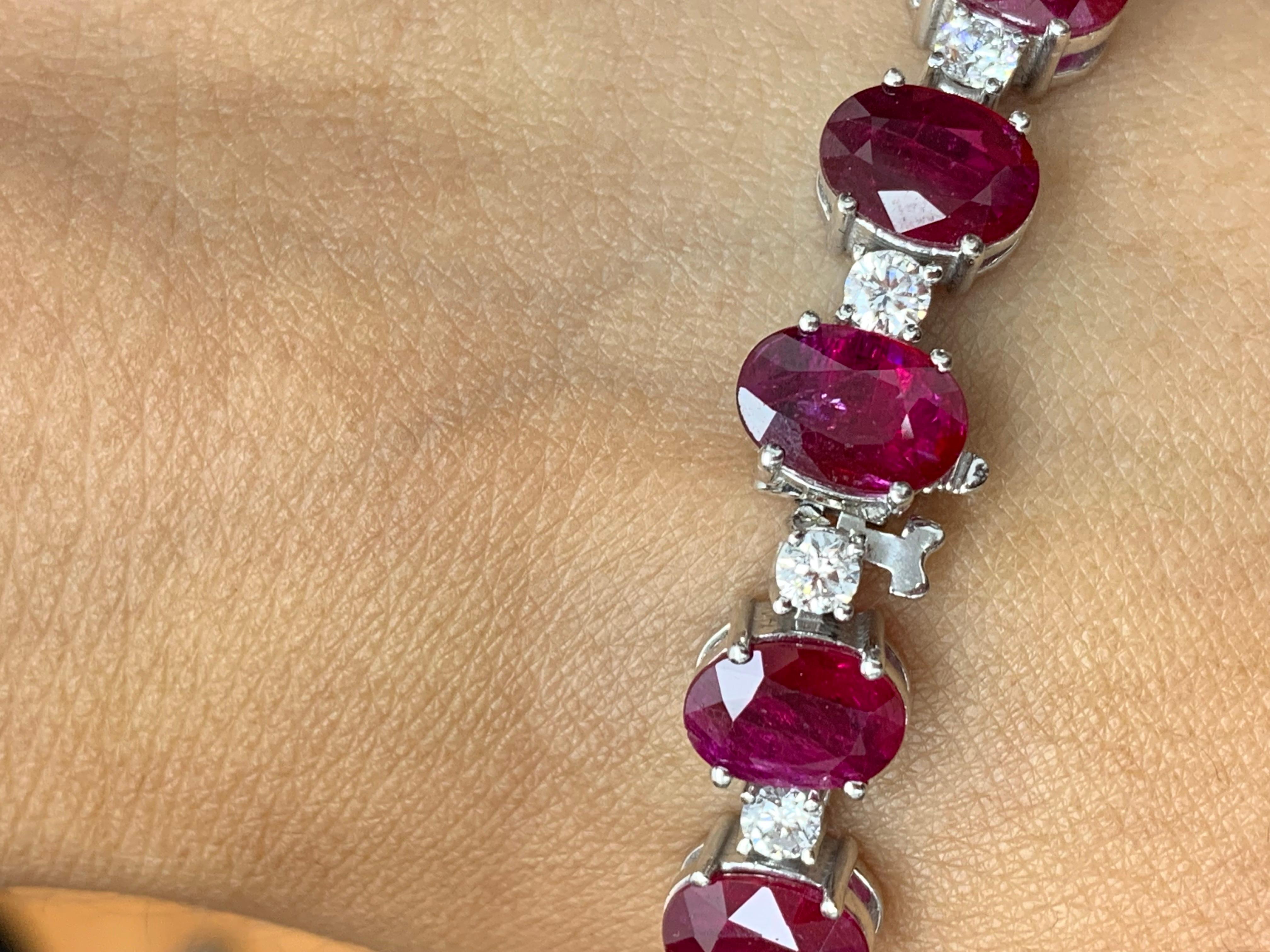 25.46 Carat Oval Cut Ruby and Diamond Tennis Bracelet in 14K White Gold For Sale 8