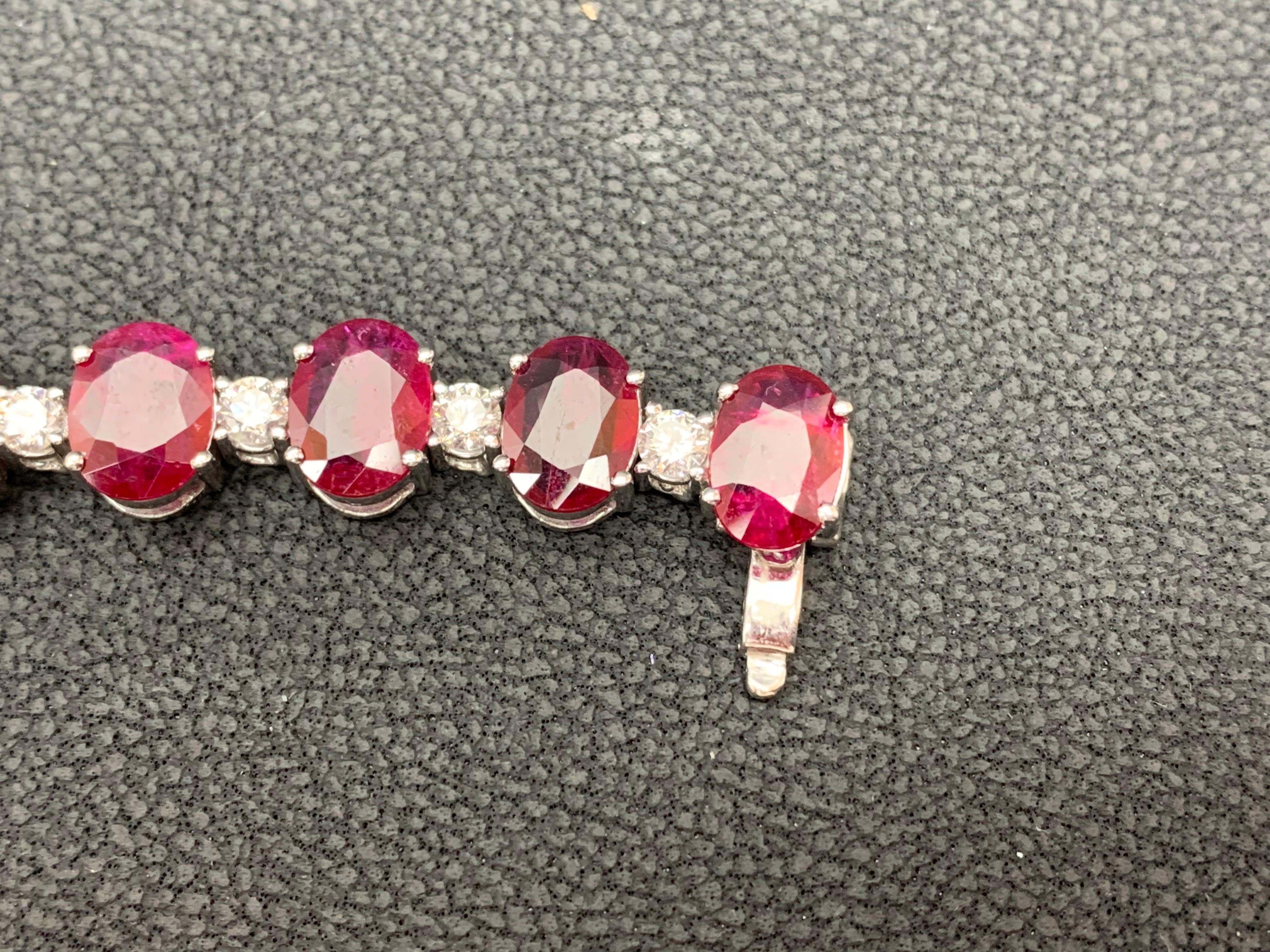 25.46 Carat Oval Cut Ruby and Diamond Tennis Bracelet in 14K White Gold In New Condition For Sale In NEW YORK, NY