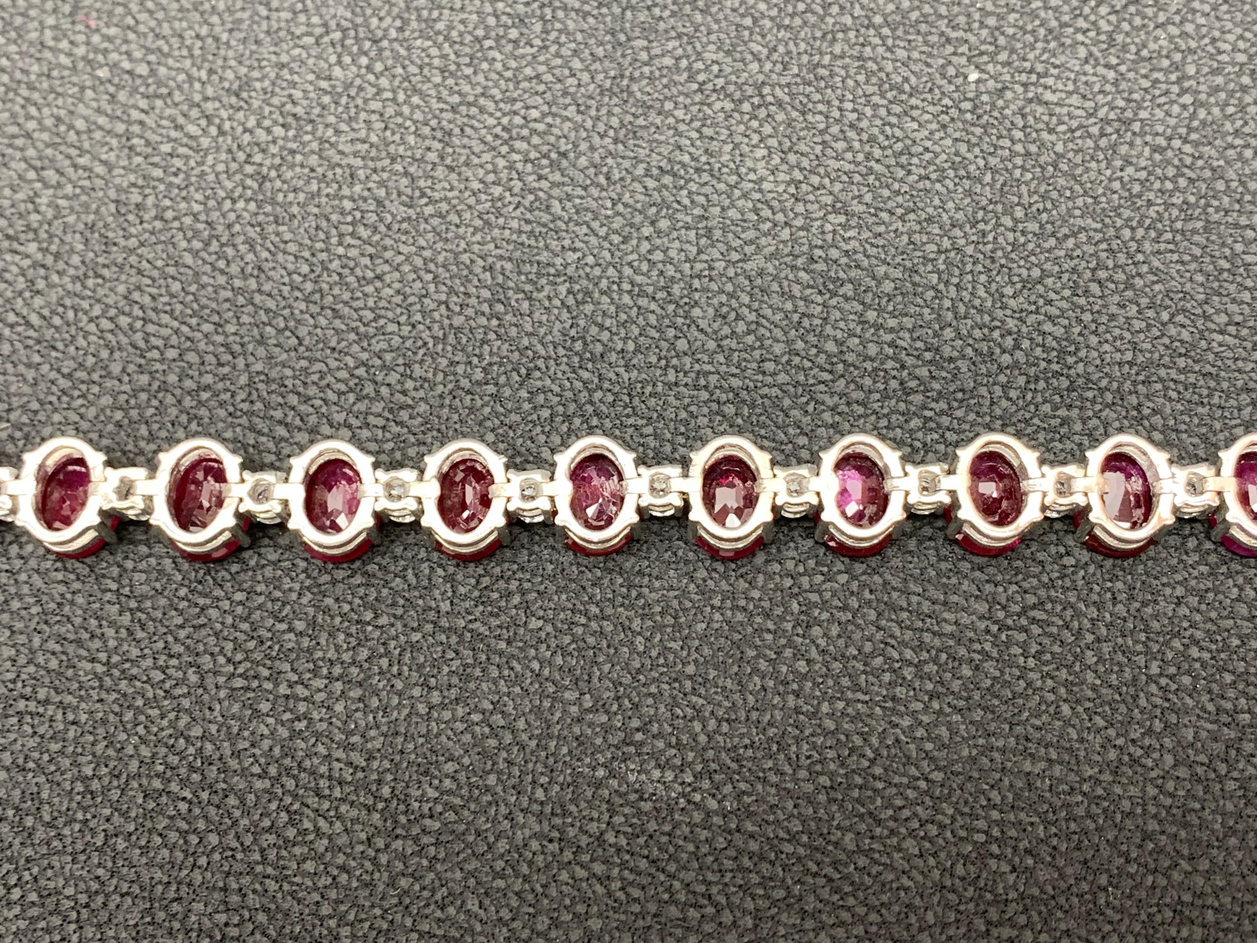25.46 Carat Oval Cut Ruby and Diamond Tennis Bracelet in 14K White Gold For Sale 1