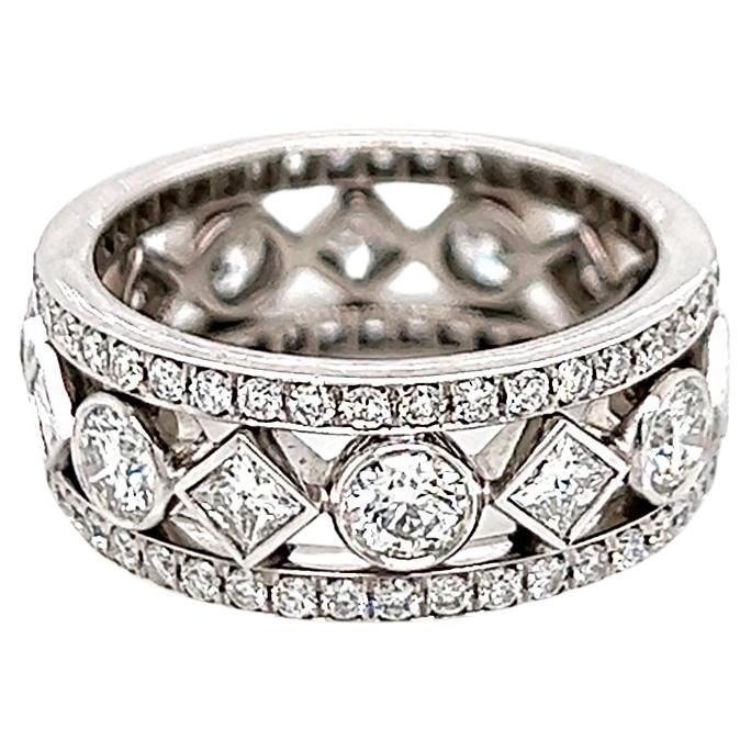 2.54 Total Carat Ladies Pave and Bezel Set Diamond Eternity Band For Sale