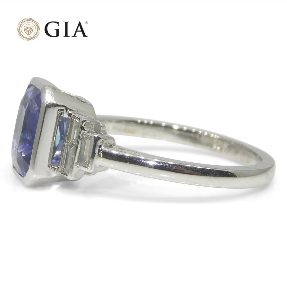 Bague en or blanc 18 carats sertie d'un saphir bleu 2,54 carats et de diamants, certifié GIA, Sri Lank en vente 4