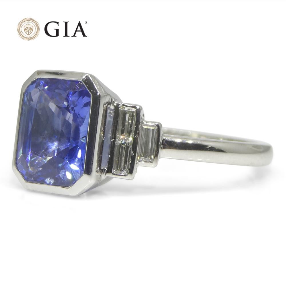 Bague en or blanc 18 carats sertie d'un saphir bleu 2,54 carats et de diamants, certifié GIA, Sri Lank en vente 5
