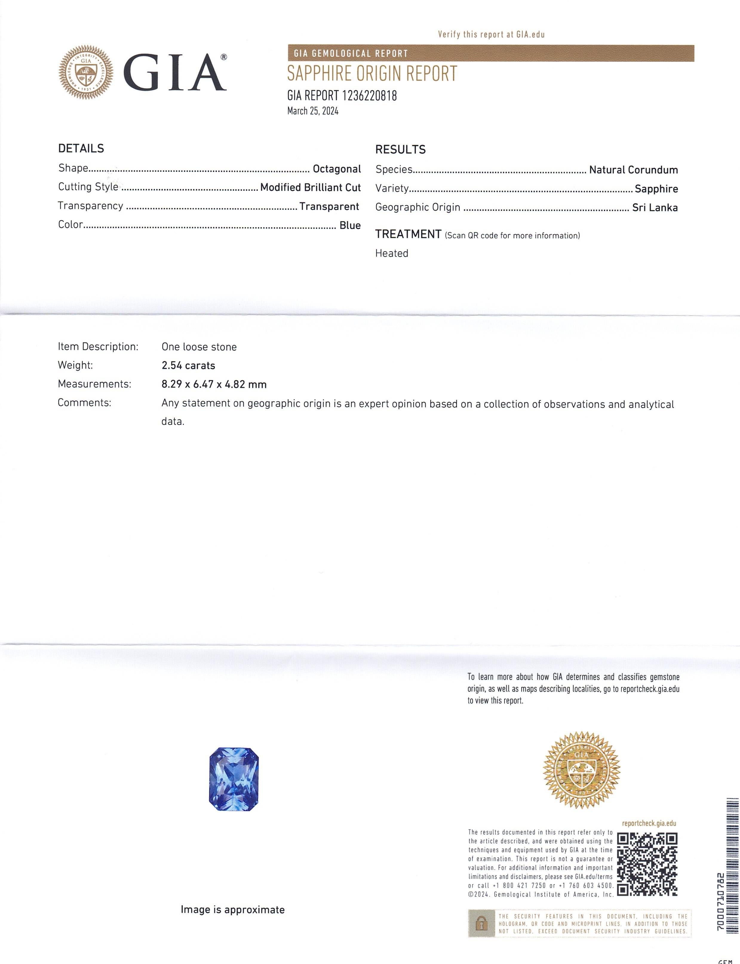 Bague en or blanc 18 carats sertie d'un saphir bleu 2,54 carats et de diamants, certifié GIA, Sri Lank Neuf - En vente à Toronto, Ontario