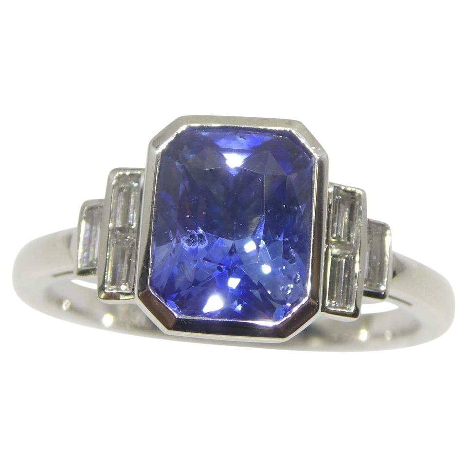 2.54ct Blue Sapphire, Diamond Ring set in 18k White Gold, GIA Certified Sri Lank