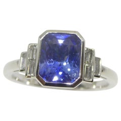 2.54ct Blue Sapphire, Diamond Ring set in 18k White Gold, GIA Certified Sri Lank