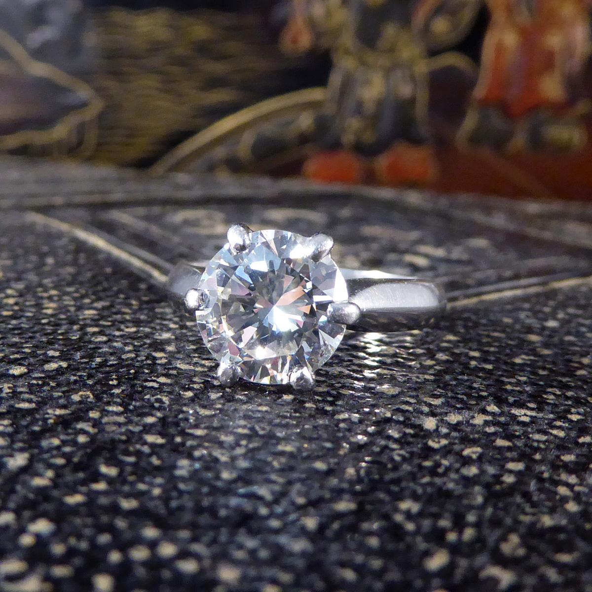 2.54ct Brilliant Cut Diamond Solitaire Engagement Ring on Plain Platinum Band For Sale 5