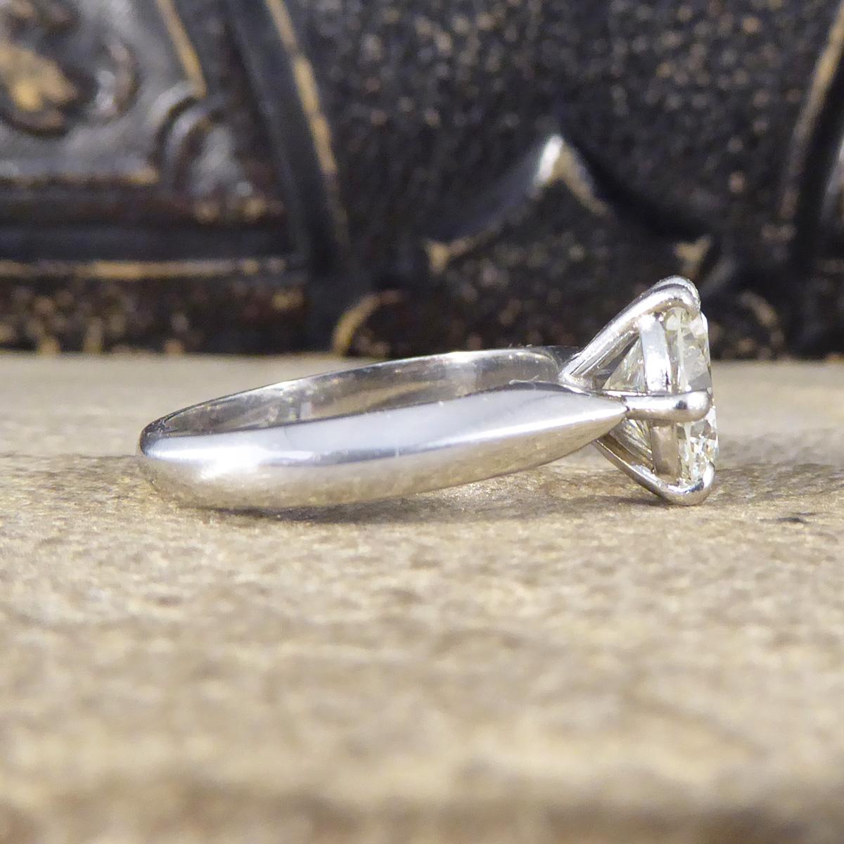 Modern 2.54ct Brilliant Cut Diamond Solitaire Engagement Ring on Plain Platinum Band For Sale