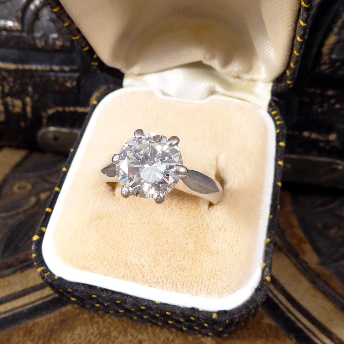 2.54ct Brilliant Cut Diamond Solitaire Engagement Ring on Plain Platinum Band For Sale 3