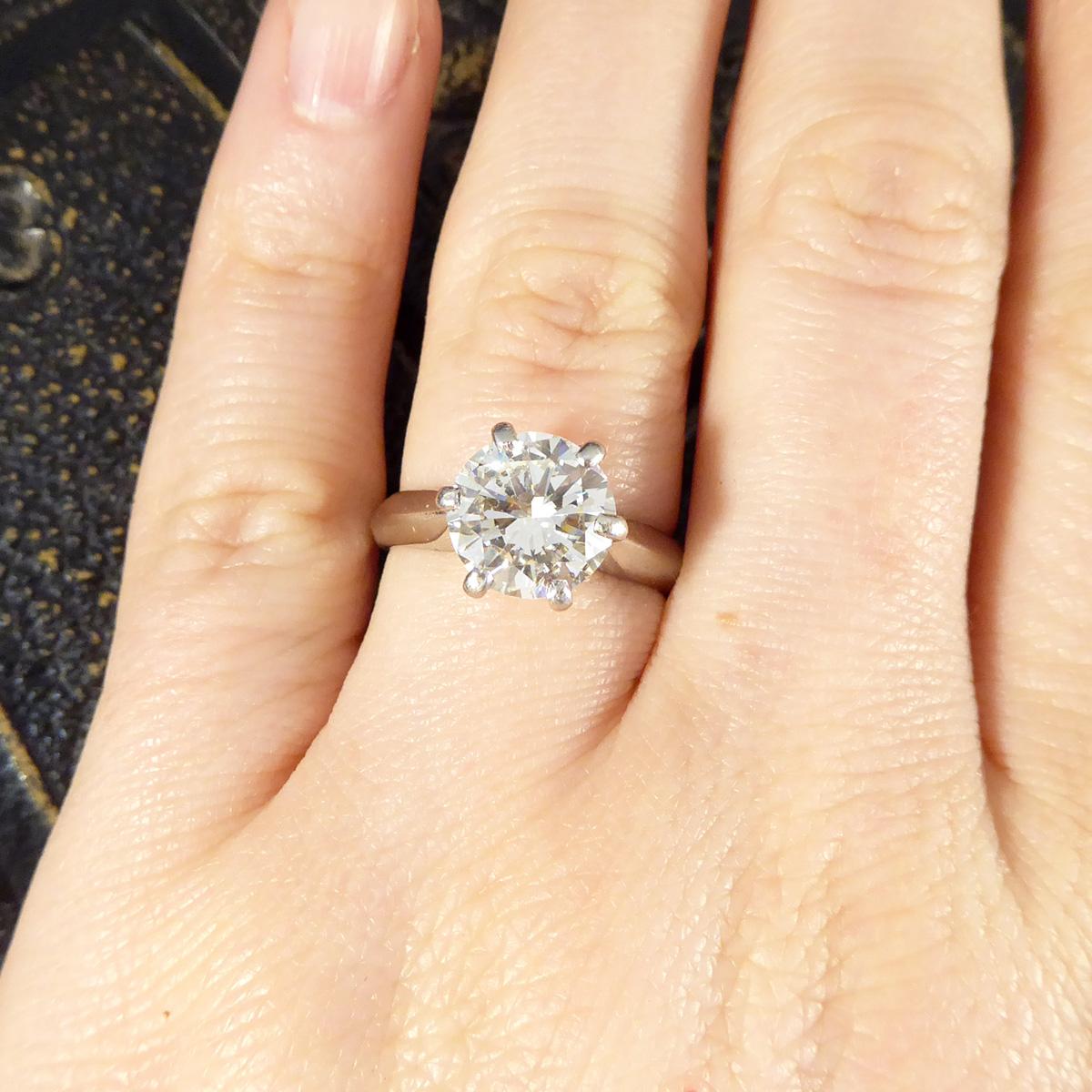 2.54ct Brilliant Cut Diamond Solitaire Engagement Ring on Plain Platinum Band For Sale 4