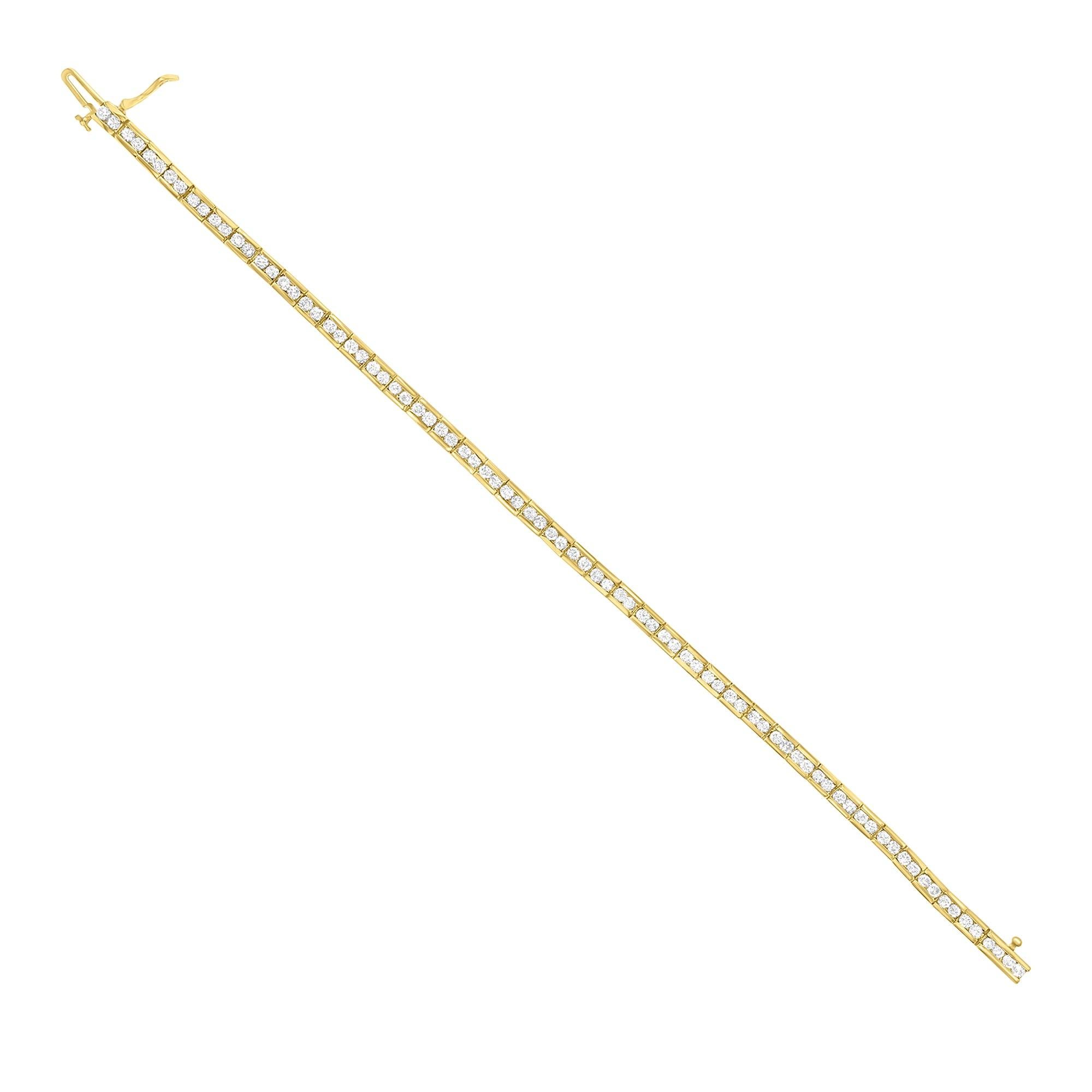 Pulsera de tenis con diamantes engastados en canal 2,54 qt Oro amarillo 14k Corte redondo en venta