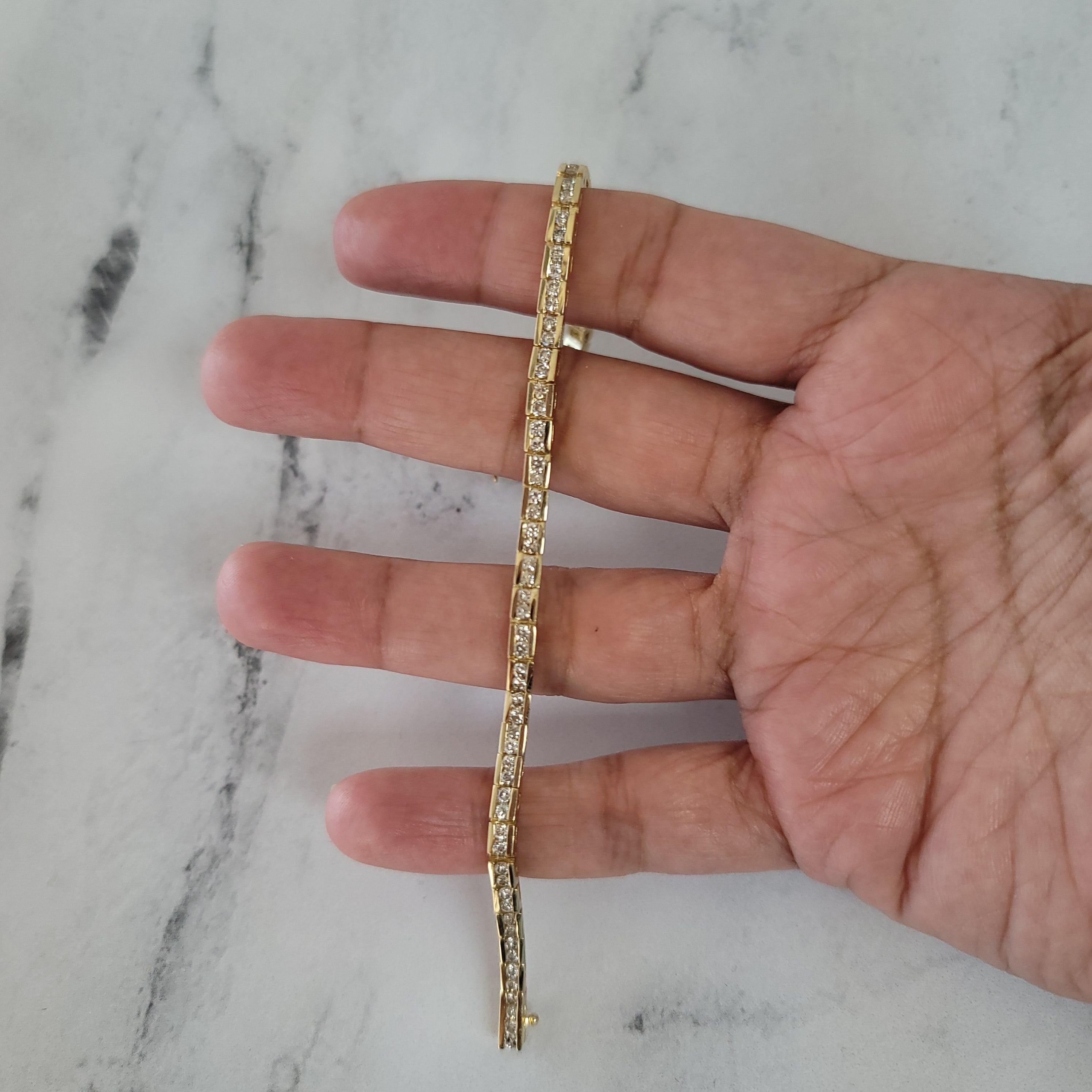 Pulsera de tenis con diamantes engastados en canal 2,54 qt Oro amarillo 14k en Nuevo estado para la venta en Sugar Land, TX