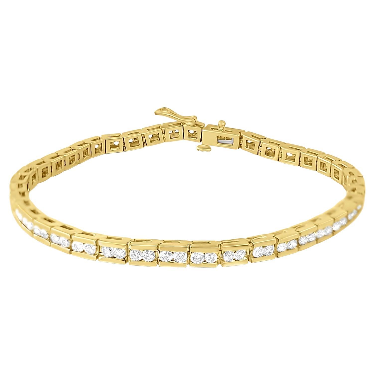 2.54CT Channel Set Diamond Tennis Bracelet 14k Yellow Gold